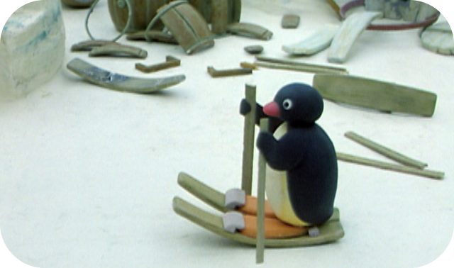 Pingu On Makeshift Skis